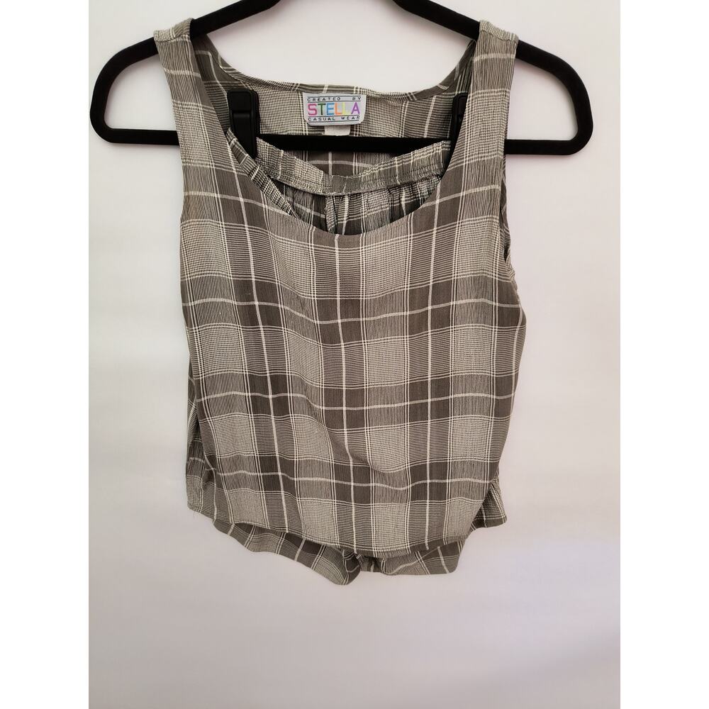 Created by Stella Casual Wear women small green white plaid blouse short set